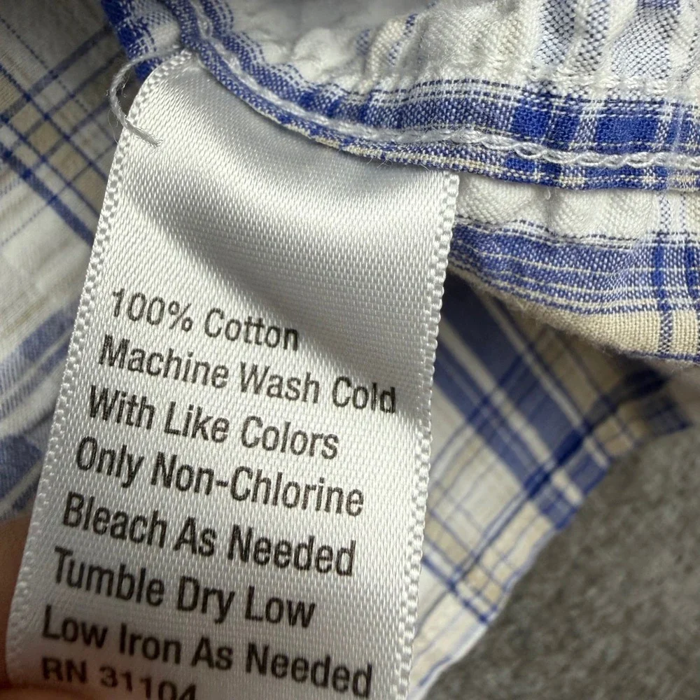 Saddlebred Button Down Shirt‎ Mens L Blue Plaid Seersucker Texture Short Sleeve